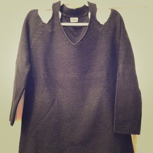 Tobi women’s knit sweater black shoulder cut outs
